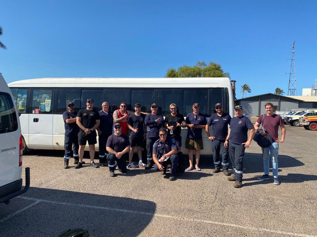 Just a small handful of volunteer fire fighters heading home after a long few weeks of fighting fires great full to Real Futures for an airconditioned bus at the end of there shifts each day.